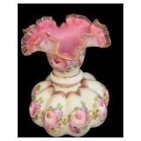 Fenton Charleston Rose Hand Painted Vase