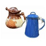 Blue Granite Coffee Pot & Pitcher