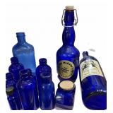 12 pc Cobalt Blue Bottles, Vases