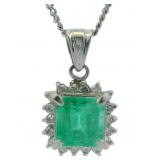 Platinum 1.02ct Natural Emerald & Diamond Necklace