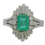 Platinum 1.38 ct Natural Emerald & Diamond Ring