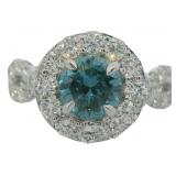 10kt Gold 2.13 ct Round Blue Lab Diamond Ring