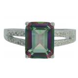 Emerald Cut 3.10 ct Mystic Topaz & Diamond Ring