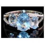 Oval 3.86 ct Natural Blue Topaz & Diamond Ring