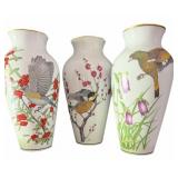 (3) Beautiful Porcelain Bird Vases