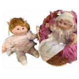 (2) Porcelain Cabbage Patch Kids & Rattan Preemie