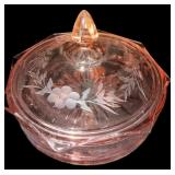 Pink Depression Etched Floral Design