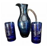Cobalt Blue Pitcher & 2 Glasses