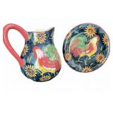 SUSAN WINGET Rooster Design Pitcher  & (4) Plates