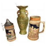 Vase & 2 Steins