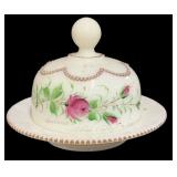 Hand Painted Milk Glass Butter Dish  Ohio Valley