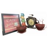Metal Coffee Cup Plaques, Cafe Sign & Clock