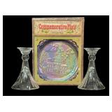 BiCentennial Carnival plate and pair of candle