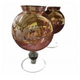 Pair Etched Cranberry Vases