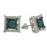 Princess Cut 1.00 ct Blue & White Diamond Earrings