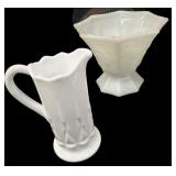 Milk Glass Prescut Creamer & Milk Glass Compote