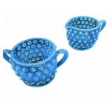 Fenton Blue Opalescent Hobnail Cream & Sugar