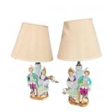 (2) PCS Two Vintage Hand- Painted Porcelain Lamps