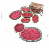Vintage Woven Watermelon Picnic Basket & Serving