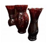 (3) Ruby Vases