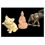 Stone Elephant, Cat & Pink Statue