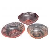(3) PCS Three Pink Depression Salad Bowls
