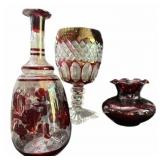 Ruby Cut to Clear Glass, Ruby Vase & Decanter