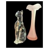 Crystal Cat & Pink Satin Bud Vase