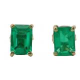 14k Gold 1.81 ct Emerald Stud Earrings