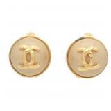 Chanel Marble Coco Mark Round Clip-on Earrings