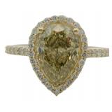 10kt Gold 2.42 ct Yellow Pear Lab Diamond Ring