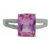 Emerald Cut 3.10 ct Pink Topaz & Diamond Ring