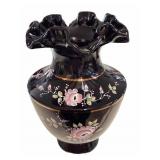 Fenton 7 ï¿½ Black Hand Painted Signed Vase