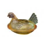 miniature Iridescent Amber Hen On Nest