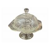 Clear Pressed Glass Pedestal Covered Dish