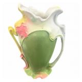 Vintage Floral And Green Glazed Ceramic Pitcher