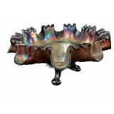 Footed Ruffled Edge Carnival Glass Bowl
