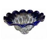 7 ï¿½  x 13 ï¿½. Blue Rim Crystal Bowl