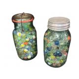 (2) PCS Two Ball Mason Jars Full Of Marbles