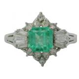Platinum 1.19 ct Natural Emerald & Diamond Ring