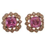 Cushion Cut 5.25 ct Pink Sapphire-Diamond Earrings