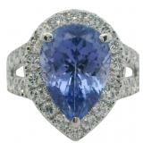 14kt Gold 6.35 ct GIA Tanzanite & Lab Diamond Ring