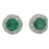 Round 1.50 ct Emerald & Diamond Earrings