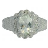 Oval 2.02 ct Green Amethyst & Diamond Ring