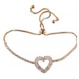 Rose Gold Baguette White Topaz Heart Bracelet