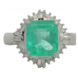 Platinum 2.38 ct Natural Emerald & Diamond Ring