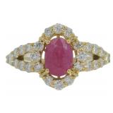Natural 2.11 ct Oval Ruby & Lab Diamond Ring