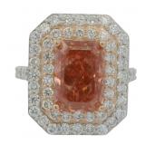 Radiant Cut 6.21 ct Vivid Pink VS Lab Diamond Ring