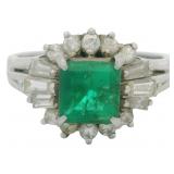 Platinum 1.19 ct Natural Emerald & Diamond Ring