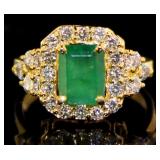 Natural 3.04 ct Emerald & VS Lab Diamond Ring